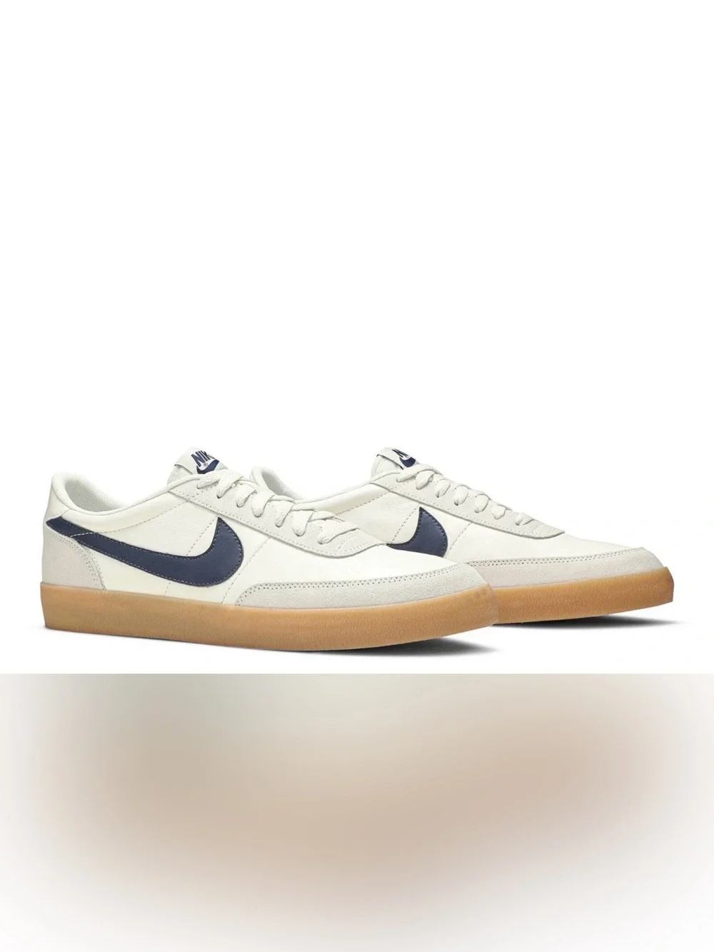 Nike Killshot 2 sneakers featuring a distinct gum rubber sole and navy swoosh 9